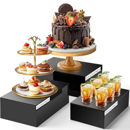 3 Pack Extra Large Acrylic Buffet Risers - 15”, 14”, 13” Black Display Stands with Hollow Bottoms, Cube Riser Boxes Nesting for Dessert Food Catering Buffet Display Party Supplies - color: Black, size: 15”,14”,13”