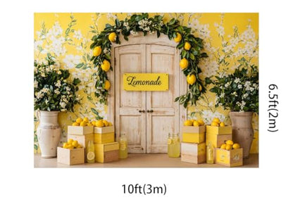 Kate 10x6.5ft Fresh Lemon Shop Backdrops for Photography Retro Wood Door Lemonade Party Background Baby Gilrs Portrait Photo Studio Backdrop - size: 10x6.5ft