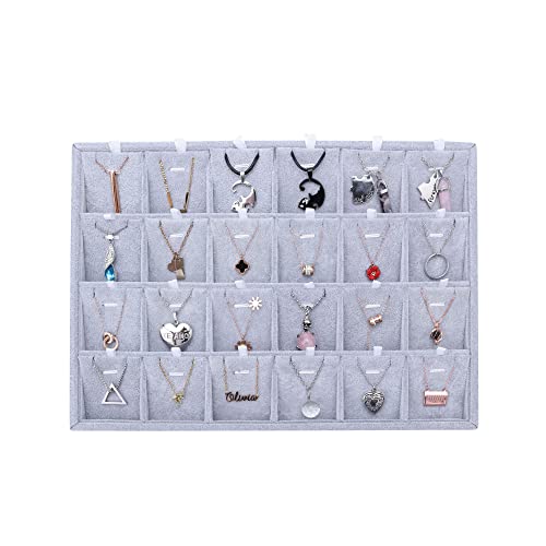 24 Grids Stackable Jewelry Tray Organizer with Removable Dividers, Velvet Jewelry Display Tray for Earrings Necklaces Bracelet Rings Display Showcase - Grey - color: Grey