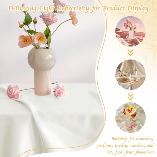 RUDONG M Satin Photography Backdrop 3.3x2.5ft - Wrinkle-Free Silky Fabric Background for Jewelry/Cosmetics/Flat Lay/Studio, White Backdrop Cloth (100x75cm) - color: White