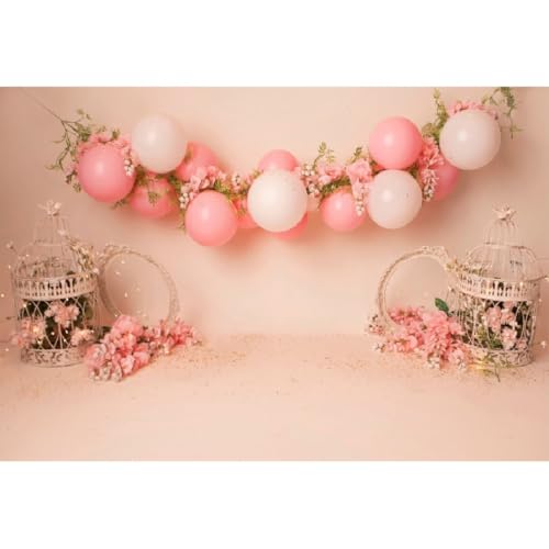 Yeele 10x5ft Pink Balloon Floral Backdrop for Girl Birthday Pastel Pink Room Flowers Balloons Princess Baby Shower Photography Background for Newborn Girls Women Portrait Photo Shoot Props - size: 10x5ft