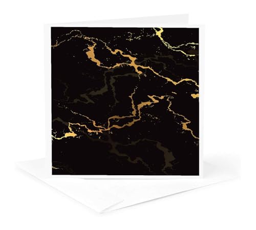 3dRose Image of black and yellow marble texture, faux stone backdrop 1 Greeting Card with envelope - size: 5.5”