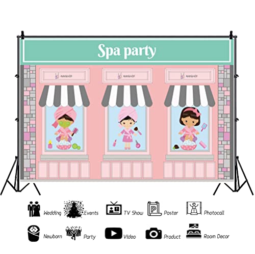 AOFOTO 10x6.5ft Princess Pink Spa Party Backdrop Girls Women Kids Spa Party Vinyl Backdrop for Birthday Decor Supplies Salon Slumber Cosmetics Beauty Makeup Photography Background Photo Studio Props - color: Spa Party, size: 10x6.5ft