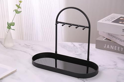 Shinpuru Metal Jewelry Organizer Stand & Key Holder Tray with Acrylic Base, Key Stand and Jewelry Tray with 5 Hooks, Perfect Bowl, Valet, Key Tray, Ring Holder, Jewelry Dish(Matt Black) - color: Matt Black