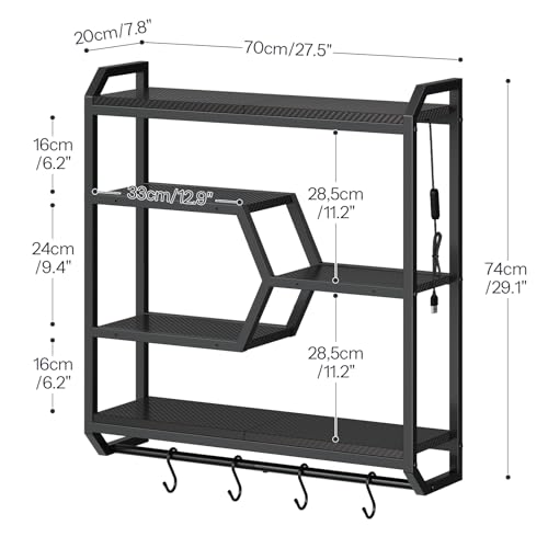 HOOBRO Gaming Floating Shelf with LED Lights, 27.5" LED Wall Mounted Shelf with Hanging Rod & 4 S-Hooks, 4-Tier Hanging Display Rack, for Living Room, Gaming Room, Black BB71DBJ01 - color: Black