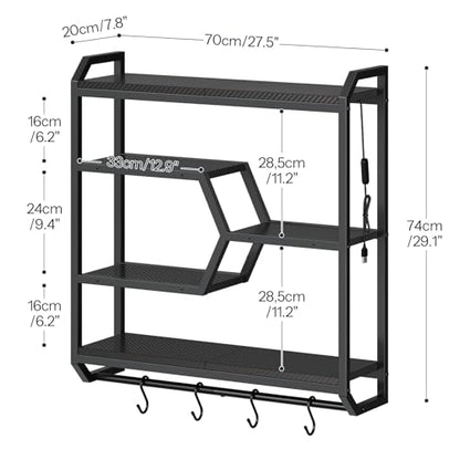 HOOBRO Gaming Floating Shelf with LED Lights, 27.5" LED Wall Mounted Shelf with Hanging Rod & 4 S-Hooks, 4-Tier Hanging Display Rack, for Living Room, Gaming Room, Black BB71DBJ01 - color: Black