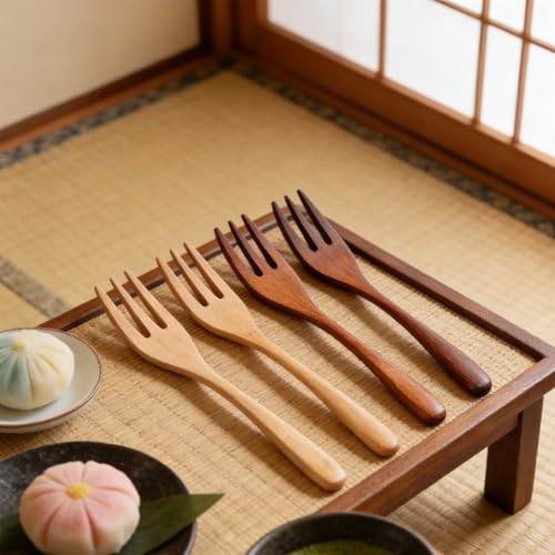 Haofy 5PCS Wooden Forks, 7.5 Inch Reusable Japanese Salad Dinner Forks with 3 Prong Design, for Eating Stirring Fruits and Salads