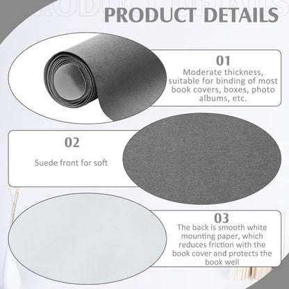 PerKoop Book Cloth for Book Binding 40 x 16 Inch Fabric Surface Paper Backed Bookcover Archival European Durable Strong Bookbinding Supplies Cover Books Album Scrapbooking (Gray) - color: Gray