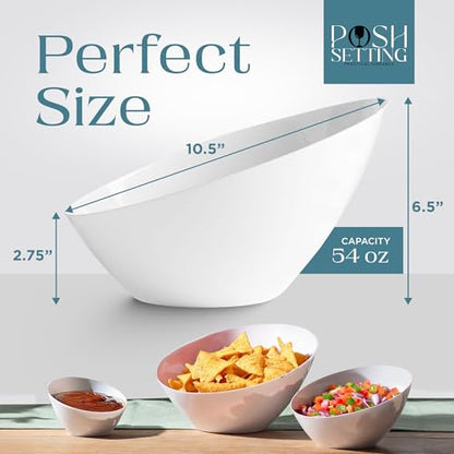 Posh Setting - White Plastic Serving Bowls for Party - Angled, Disposable, Chip & Candy Bowls - 54 OZ, 5 Pack - color: White, size: Large 54 OZ