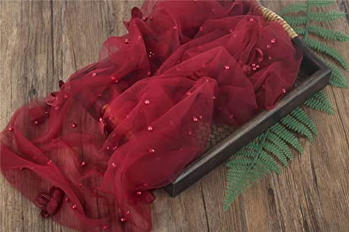 Coberllus Newborn Photography Props Boys Girls Wrap Blanket Baby Photo Shoot Floral Pearl Decorative Mesh Rug Layer Basket Filler (Red Wine) - color: Red Wine