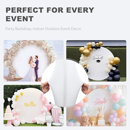 6.5 FT White Round Backdrop Cover, Double-Sided Circle Fabric Photo Background with Zipper for Photography Party Birthday Wedding Baby Shower Home Decorations (Elastic) - size: 6.5 FT