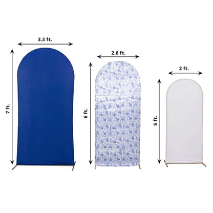 Efavormart Set of 3 White Blue French Toile Chiara Arch Backdrop Covers (7ft/6ft/5ft), Round Top Snug Fit, Double-Sided Matte Spandex, Elegant Pattern Design for Bridal Shower, Events - color: Floral Blue