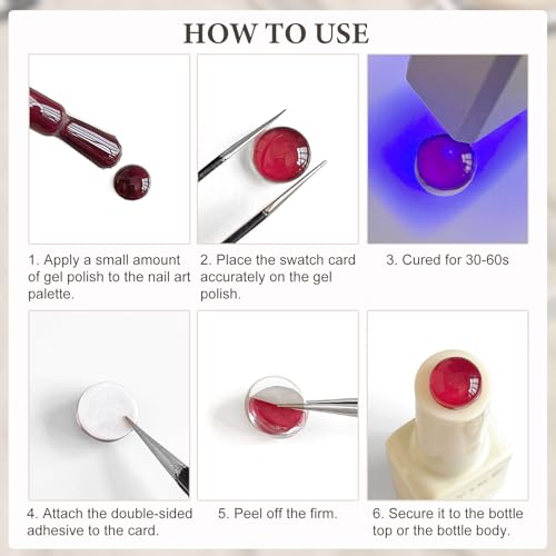 SUTOKAKA 240Pcs Solid Rounded Square Nail Polish Swatches Mini Display Cards Crystal Clear Glass Nail Color Swatch Dots Chart Tips for Nail Salon Training Practicing Beginners Professionals