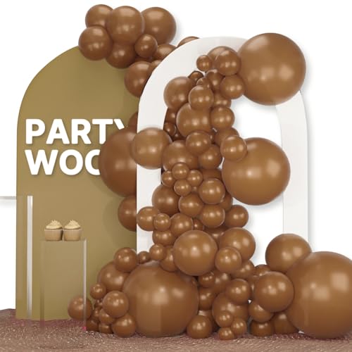 PartyWoo Brown Balloons 120pcs Different Sizes of 18 12 10 5 Inch Boho Neutral Fall Coffee Tan Balloons Arch Kit Garland for Birthday Boy Baby Shower Jungle Safari Fall Party Decorations Brown-F09 - color: Brown-f09