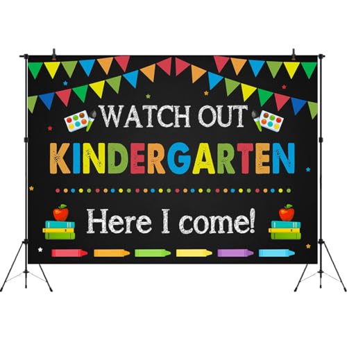 Kindergarten Graduation Back to School Backdrop 7x5ft Watch Out Here I Come First Day of School Preschool Kids Classroom Party Decoration Supplies Banner Photo Booth Studio Prop - size: 7x5
