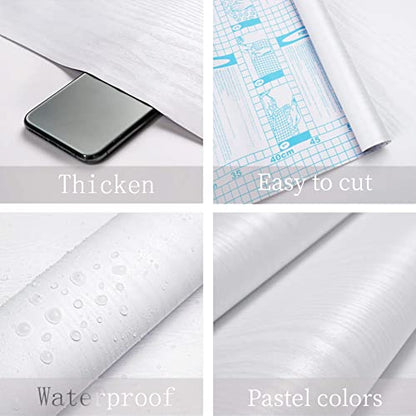Heroad Peel and Stick Wallpaper Wood Contact Paper Wood Wallpaper White Wood Grain Contact Paper Thicken Textured for Cabinets and Drawers Countertops Waterproof Self Adhesive Vinyl 17.5" x 78.7" - color: White, size: 17.5" x 78.7"