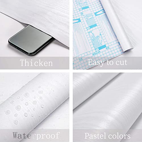 Heroad Peel and Stick Wallpaper 17.5" x 393" Wood Contact Paper Wood Wallpaper White Wood Grain Contact Paper Thicken Textured for Cabinets and Drawers Countertops Waterproof Self Adhesive Vinyl - color: White, size: 17.5" x 393"