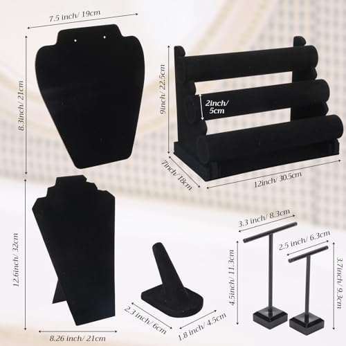 Geelin 19 Pcs Velvet Jewelry Display Set for Flat Necklace Stand 3-tier Bracelet Stand Earrings Holder Ring Finger Holder(Classic)