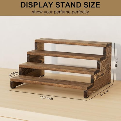 ZUJJAFY Cologne Organizer for Men, 4 Tier Wooden Cologne Stand Mens Fragrance Shelf, Tiered Wood Risers Display Stands for Perfume, Cupcake, Figures, Dessert - color: Carbonized