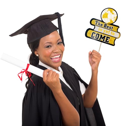 Graduation Photo Booth Props, Black and Gold Graduation Decorations for Graduate Party Supplies, Class of 2026 Large Grad Party Pose Sign-35Pcs