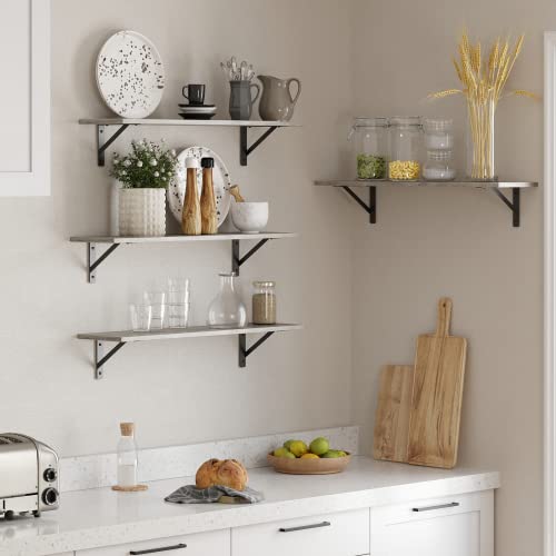 DINZI LVJ Long Shelf, 31.5 Inch Large Wall Mounted Shelves Set of 2, Easy-to-Install, Display Ledges with Sturdy Metal Brackets for Living Room, Bathroom, Bedroom, Kitchen, Laundry Room, Gray Wash - color: Grey Wash, size: 31.5 Inch