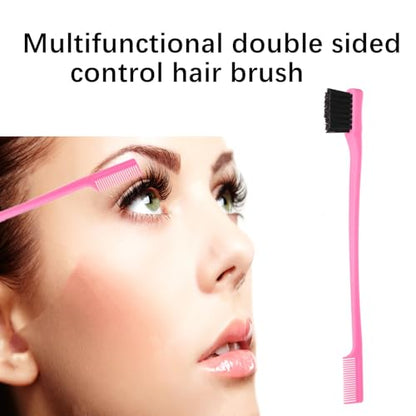 6Pack Double Sided Edge Control Hair Brush Professional Edge Control Hair Brush Comb Set, Dual-Sided Bristle Design, Pink Purple Black - color: Purple