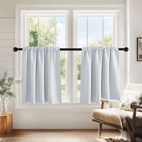 PONY DANCE Short Length Curtains for Kitchen, RV Curtain Tiers for Bedroom, Room Darkening for Bedroom, Width 29 x Length 24 inches,Greyish White, 2 Pieces - color: Greyish White, size: 29"W x 24"L (Pack of 2)