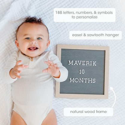 Pearhead Felt Wooden Letterboard Set - Ideal Photo Sharing Prop for Baby Announcements, Milestone Keepsake, Custom Message Board and Shower Gift - Includes 188 Letters, Numbers, and Symbols - 10" x 10" Gray - color: Gray Felt Letterboard