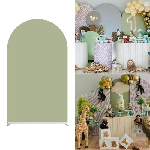Jungle Green Solid Arch Backdrop Cover for Wild Safari Birthday Party Arched Background Stand Stretchy Fabric Covers Baby Shower Boys Parties Banquets Decorations2.6x6FT - color: 97green, size: 2.6x6ft cover