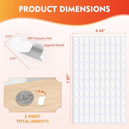 300Pcs Double Sided Adhesive Dots, Removable Clear Dots Sticky Tack, Waterproof No Trace Dots Adhesive Putty for Wall Hanging Crafts, Balloons Party Decorations Poster Picture Festival Decoration