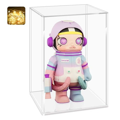 LANSCOERY Acrylic Display Case, 8x8x10 in, Upgraded Thickened UV-Resistant Showcase, 98% Clarity Dustproof Box with Glossy White Base for Action Figures, LEGO & Models, Includes Scraper & LED Light - color: White, size: 8x8x10inch; 20x20x25cm