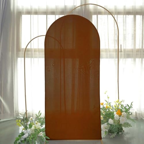 Efavormart 6ft Cinnamon Brown Fitted Spandex Arch Slipcover, Snug Fit Round Top Backdrop Sleeve for Fall Ceremonies and Tiered Event Staging - color: Brown, size: 6 FT