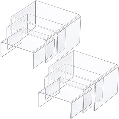 Chuangdi 2 Sets Acrylic Display Risers, Product Stand, Jewelry Display Riser Shelf Showcase Fixtures for Dessert Cupcake Candy Figure Treat Action Showcase(Clear,Small Set) - color: Clear, size: Small Set