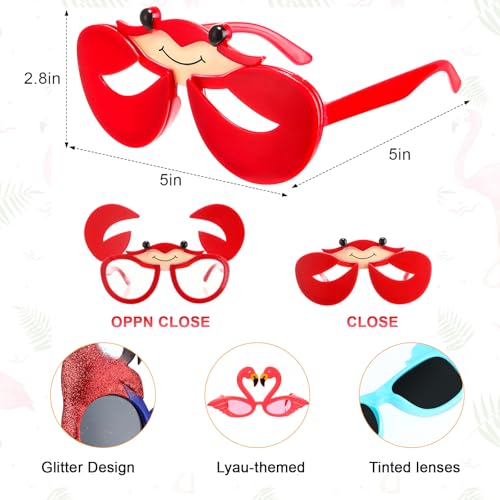 Relaxweex 13 Pcs Luau Photo Booth Props Hawaiian Party Decorations, 12 Pairs Beach Themed Funny Summer Glasses, 1 PC Summer Photo Frame, Tropical Party Supplies Favors(Flamingo Frame) - style: Flamingo Frame