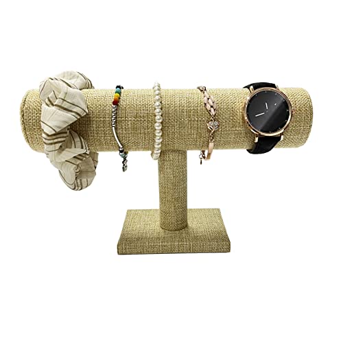 Coward T-Bar Bracelet Holder Organizer Display Jewelry Scrunchie Watch Storage Stand for Home Organization (Yellow Linen) - color: Yellow Linen