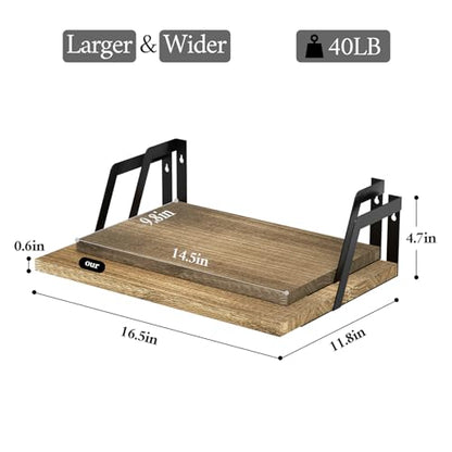 SRIWATANA Floating Shelves Wall Mounted Set of 2 Rustic Wood Shelves with Large Capacity(Carbonized Black) - color: Carbonized Black