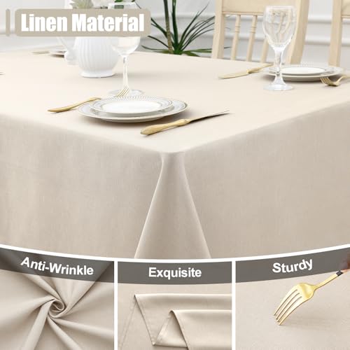 Smiry Square Table Cloth Linen Textured, Waterproof Spillproof Anti-Wrinkle Burlap Tablecloth, Washable Decorative Fabric Table Cover for Dining, Party, Banquet, 60 x 60 Inch, Beige - color: Beige, size: 60" x 60" (Square)