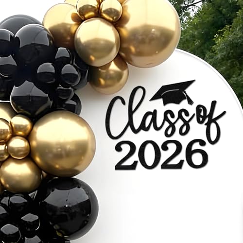 Class of 2026 Sign for Backdrop - Felt Class of 2026 Congrats Grad Decal Sign for Graduation Balloon Arch Backdrop Grad Party Decorations Photo Props (Black) - color: Black