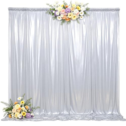 10x10ft Silver Backdrop Curtains Glitter Sequin Photo Backdrop Curtain Fabric Silver Shimmer Drapes Backdrop Bridal Baby Shower Wedding Birthday Party Photography Backdrops Photoshoot 5x10FT, 2 Panels - color: Silver, size: 10 ft X 10 ft(2 Panels 5ft X 10