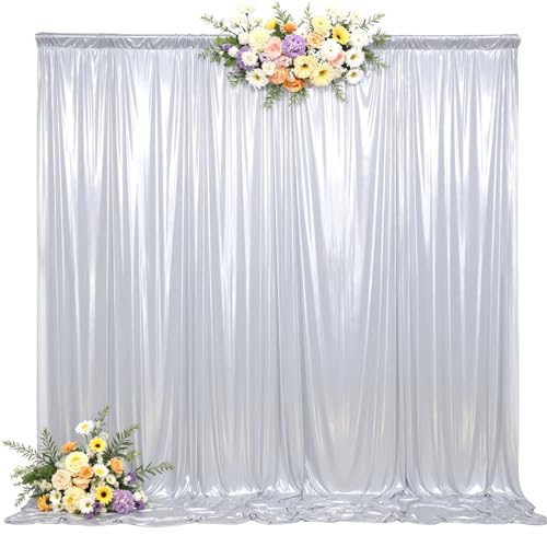 10x10ft Silver Backdrop Curtains Wedding Party Glitter Sequin Curtain Backdrop Photo Fabric Shimmer Drapes Backdrop Bridal Baby Shower Birthday Christmas Photoshoot Background 5x10FT, 2 Panels - color: Silver, size: 10ft X 10ft(2 Panels 5ft X 10ft)