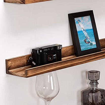 MBYD 24 Inch Carbonized Black Floating Shelves, Handmade Carbonized Black Wooden Picture Ledge Wall Shelf for Bedroom, Living Room, Office, Kitchen, Set of 3 Same Dimensions - color: Carbonized Black, size: Set of 3 24 in