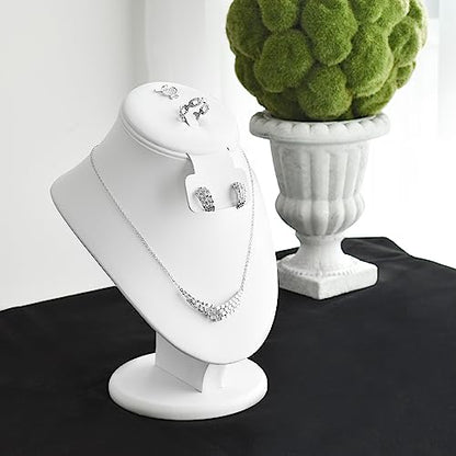 MOOCA 3 Pcs Set White Leatherette Combination Display Jewelry Stand Bust for Necklaces, Earrings, Rings, Jewelry Display For Vendors - color: White PU Faux Leather, 3 pieces