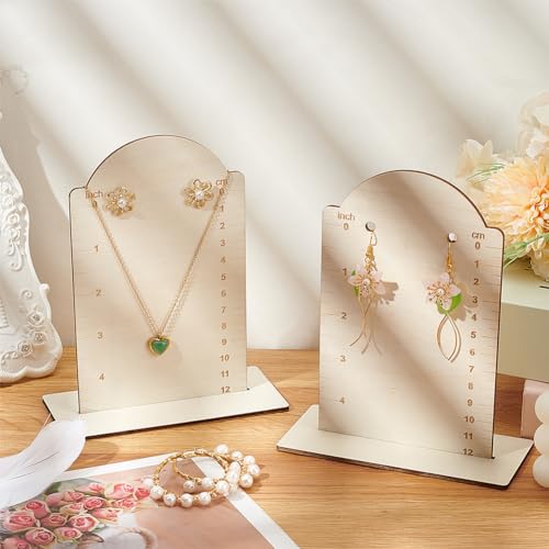 FINGERINSPIRE 2 Pcs Earring Measurement Display Stand 5.1x2.4x6.3 Wood Ear Stud Stand Earring Organizer Frame with Measurement Floral White Arch-Shaped Earring Holder for Measuring Selling Earring - size: 5.1x2.4x6.3"