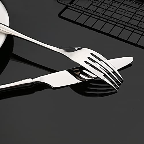 JASHII Silverware, Luxury Royal 16 Pieces 18/10 Stainless Steel Steak Knife and Spoon Fork Flatware Utensils Set Service for 4, Simple Look, Modern Design, Dishwasher Safe
