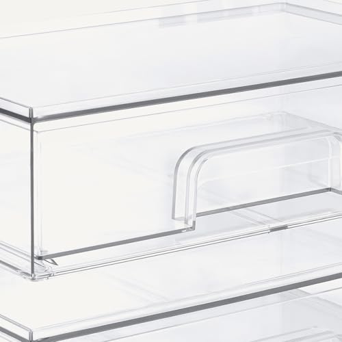 Amazon Basics Stackable Plastic Storage Makeup Organizer Drawers, Clear, 12.1" x 7.6" x 3.5", 2 Pack - size: 3.5" X 12.1" X 7.6"