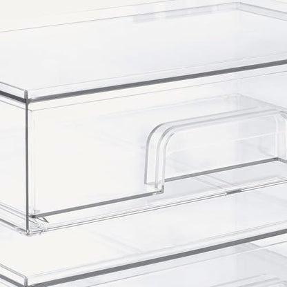 Amazon Basics Stackable Plastic Storage Makeup Organizer Drawers, Clear, 12.1" x 7.6" x 3.5", 2 Pack - size: 3.5" X 12.1" X 7.6"