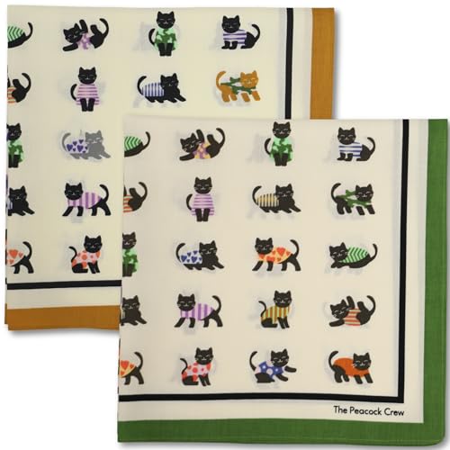 The Peacock Crew Premium Soft Cotton Bandanas Pack for Men and Women Paisley 22 x 22 inches - color: Pack of 2 Meow Tropolitan