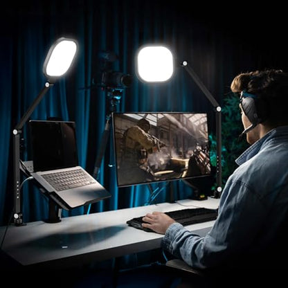 2 Packs Video Conference Light for Computer, 15W LitONES Desk Light for Zoom Calls Meeting with C-Clamp & Metal Swing Arm, Podcast Lighting Kit with Remote, Memory & Timing CRI＞95 - color: Black-2 packs