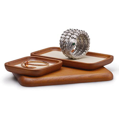 Oirlv Solid Wood Jewelry Display Tray Small Jewelry Tray Rings Earrings Bracelets Necklace Holder Organizer(Small, Creamy-white) - color: Creamy-white, size: 3.93"x 3.93"x 0.59"