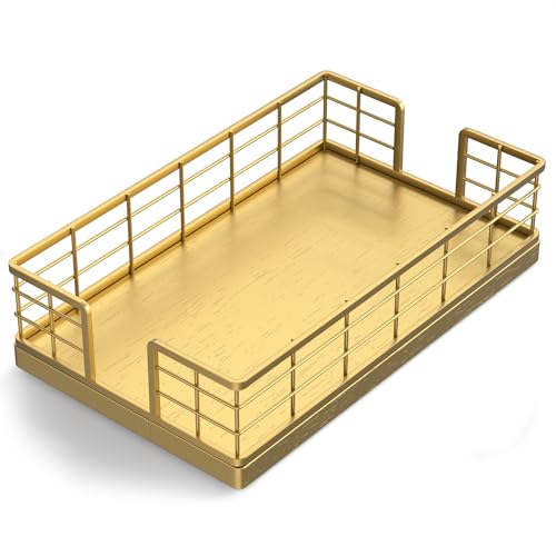 Wican Guest Towel Holder Tray for Bathroom, Oak and Iron Napkins Holder for Powder Room Dinning Table Wooden Basket for Disposable Paper Hand Towels Totally Gold - color: Totally Gold, size: 9.06 x 5.51 x 2.56 inchs